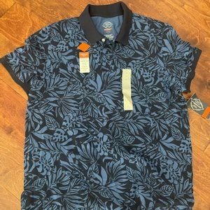 BRAND NEW ST. JOHN'S BAY NAVY PALM PRINT POLO SHIRT SIZE LARGE